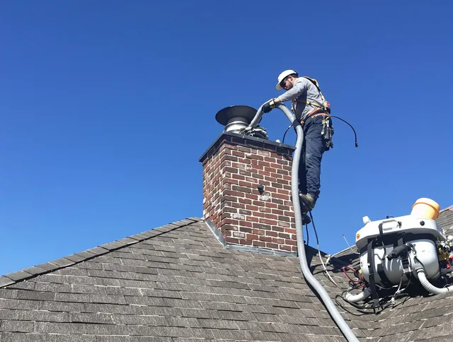 Dedicated Fairfield Chimney Sweep team member cleaning a chimney in Fairfield, CT