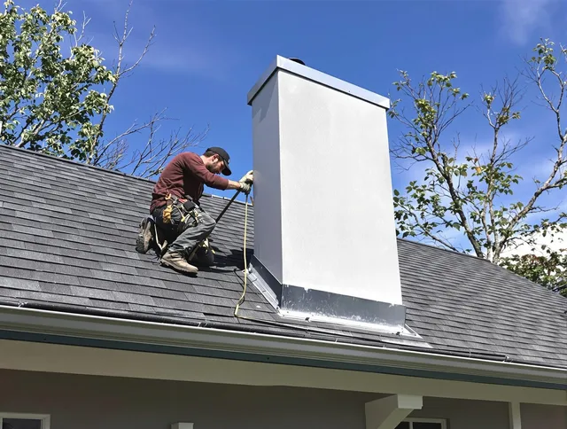 Fairfield Chimney Sweep team member finishing chimney construction in Fairfield, CT