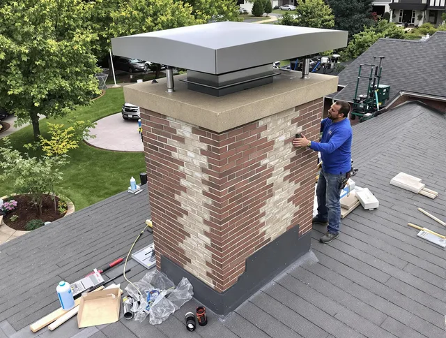 Fairfield Chimney Sweep team working on a custom chimney remodel in Fairfield, CT