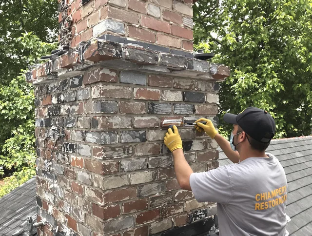 In-progress chimney restoration by Fairfield Chimney Sweep in Fairfield, CT