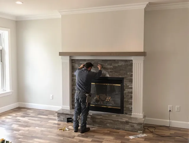 Fairfield Chimney Sweep finishing a custom fireplace install in Fairfield, CT